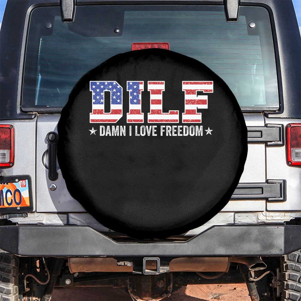 Funny Patriotic 4th Of July Spare Tire Cover DILF Damn I Love Freedom American Flag - Wonder Print Shop