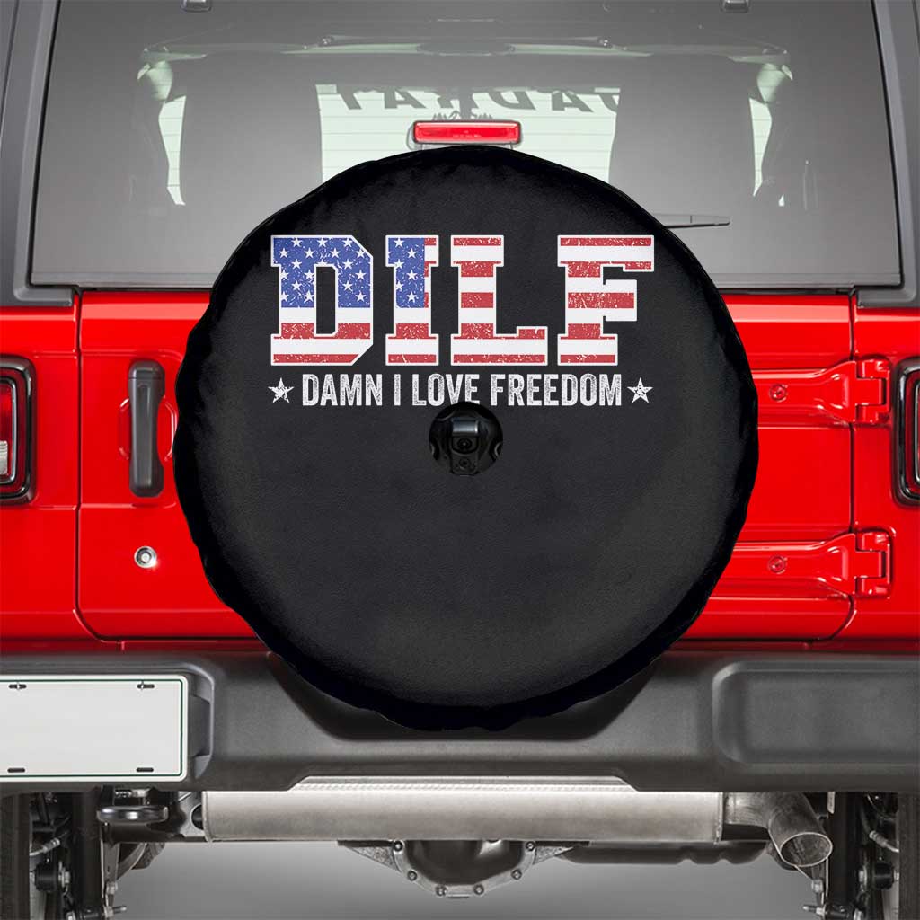 Funny Patriotic 4th Of July Spare Tire Cover DILF Damn I Love Freedom American Flag - Wonder Print Shop
