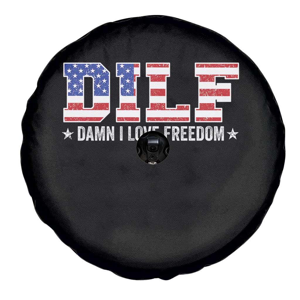 Funny Patriotic 4th Of July Spare Tire Cover DILF Damn I Love Freedom American Flag - Wonder Print Shop