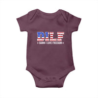 Funny Patriotic 4th Of July Baby Onesie DILF Damn I Love Freedom American Flag - Wonder Print Shop