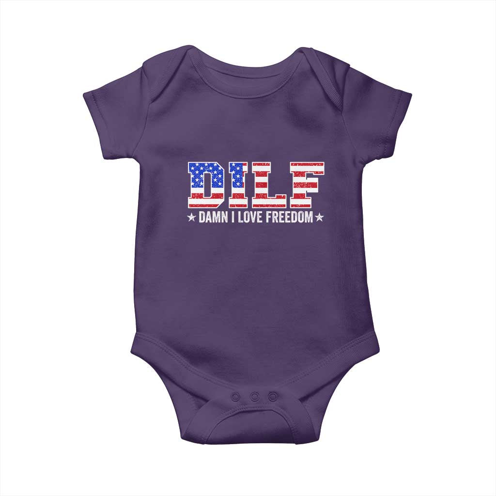 Funny Patriotic 4th Of July Baby Onesie DILF Damn I Love Freedom American Flag - Wonder Print Shop