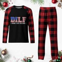 Funny Patriotic 4th Of July Plaid Pajama Set DILF Damn I Love Freedom American Flag - Wonder Print Shop