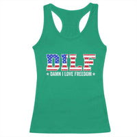 Funny Patriotic 4th Of July Racerback Tank Top DILF Damn I Love Freedom American Flag - Wonder Print Shop