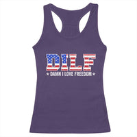 Funny Patriotic 4th Of July Racerback Tank Top DILF Damn I Love Freedom American Flag - Wonder Print Shop