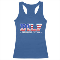 Funny Patriotic 4th Of July Racerback Tank Top DILF Damn I Love Freedom American Flag - Wonder Print Shop