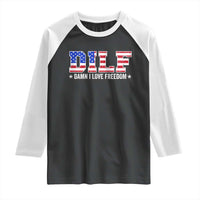 Funny Patriotic 4th Of July Raglan Shirt DILF Damn I Love Freedom American Flag - Wonder Print Shop