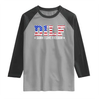 Funny Patriotic 4th Of July Raglan Shirt DILF Damn I Love Freedom American Flag - Wonder Print Shop