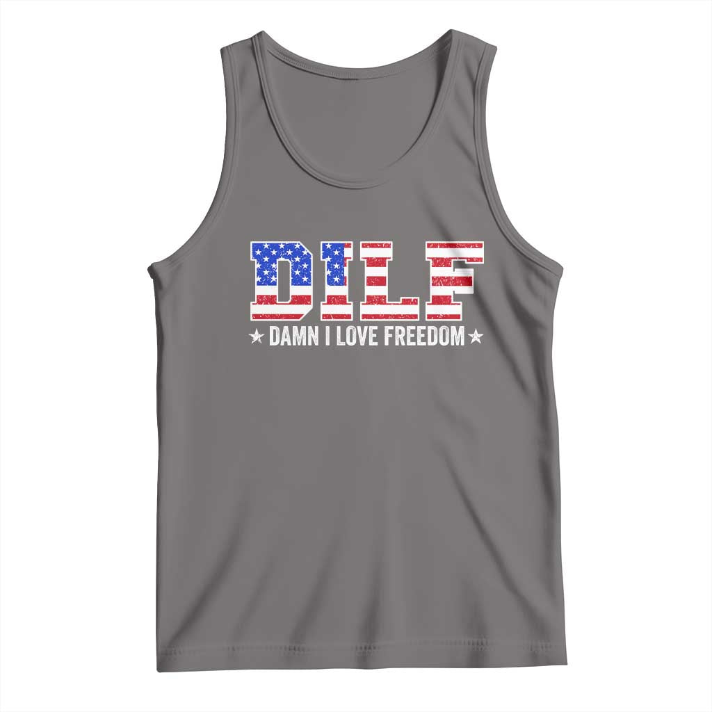 Funny Patriotic 4th Of July Tank Top DILF Damn I Love Freedom American Flag - Wonder Print Shop