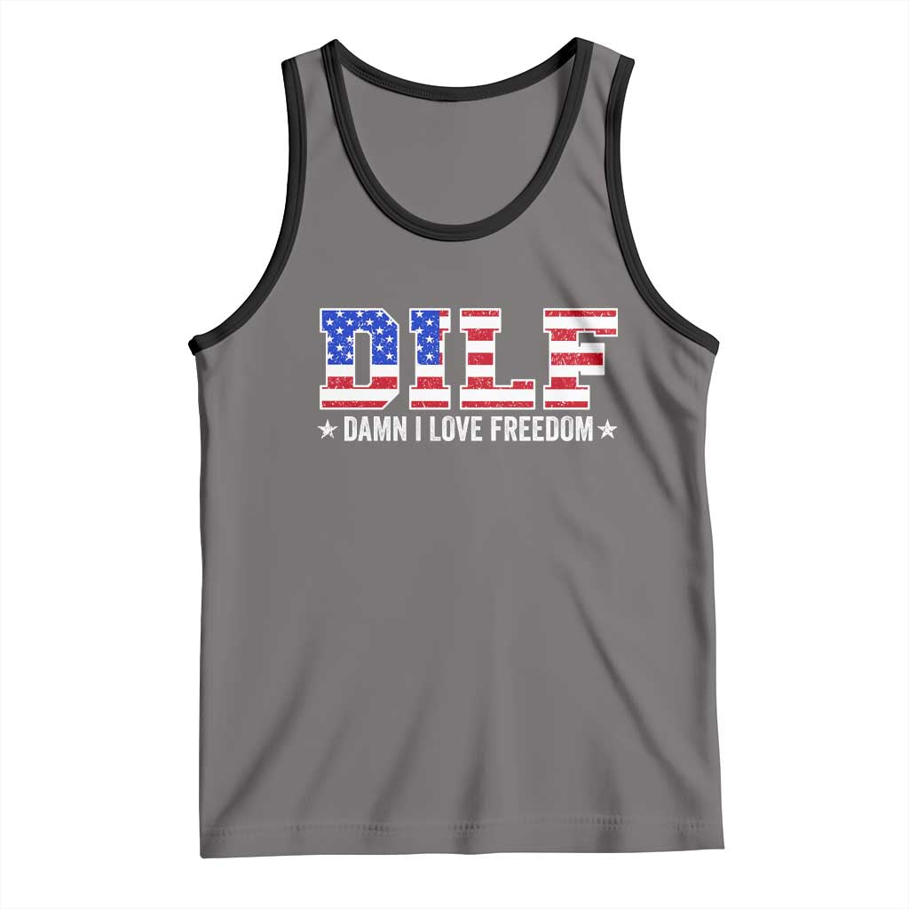 Funny Patriotic 4th Of July Tank Top DILF Damn I Love Freedom American Flag - Wonder Print Shop