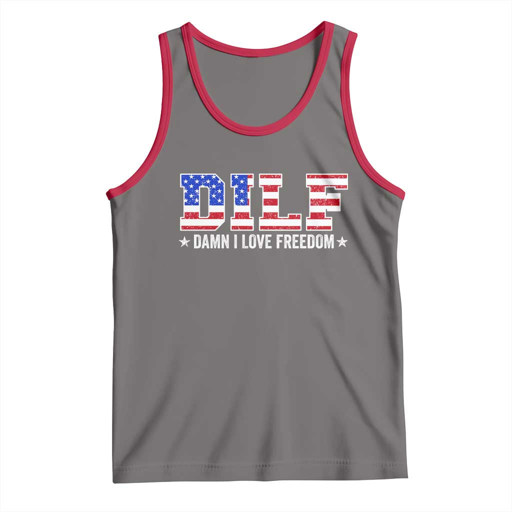 Funny Patriotic 4th Of July Tank Top DILF Damn I Love Freedom American Flag - Wonder Print Shop