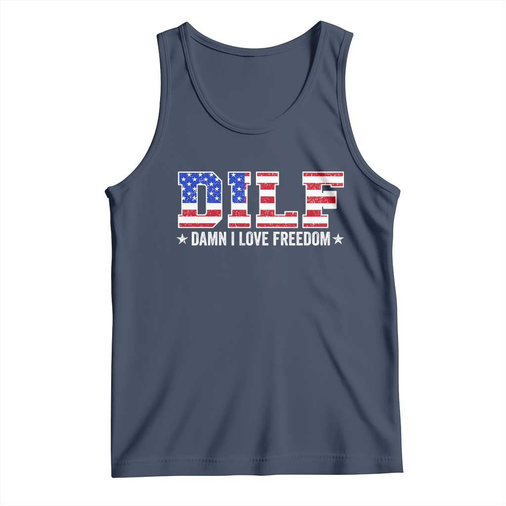 Funny Patriotic 4th Of July Tank Top DILF Damn I Love Freedom American Flag - Wonder Print Shop