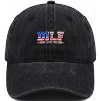 Funny Patriotic 4th Of July Washed Cotton Baseball Cap DILF Damn I Love Freedom American Flag