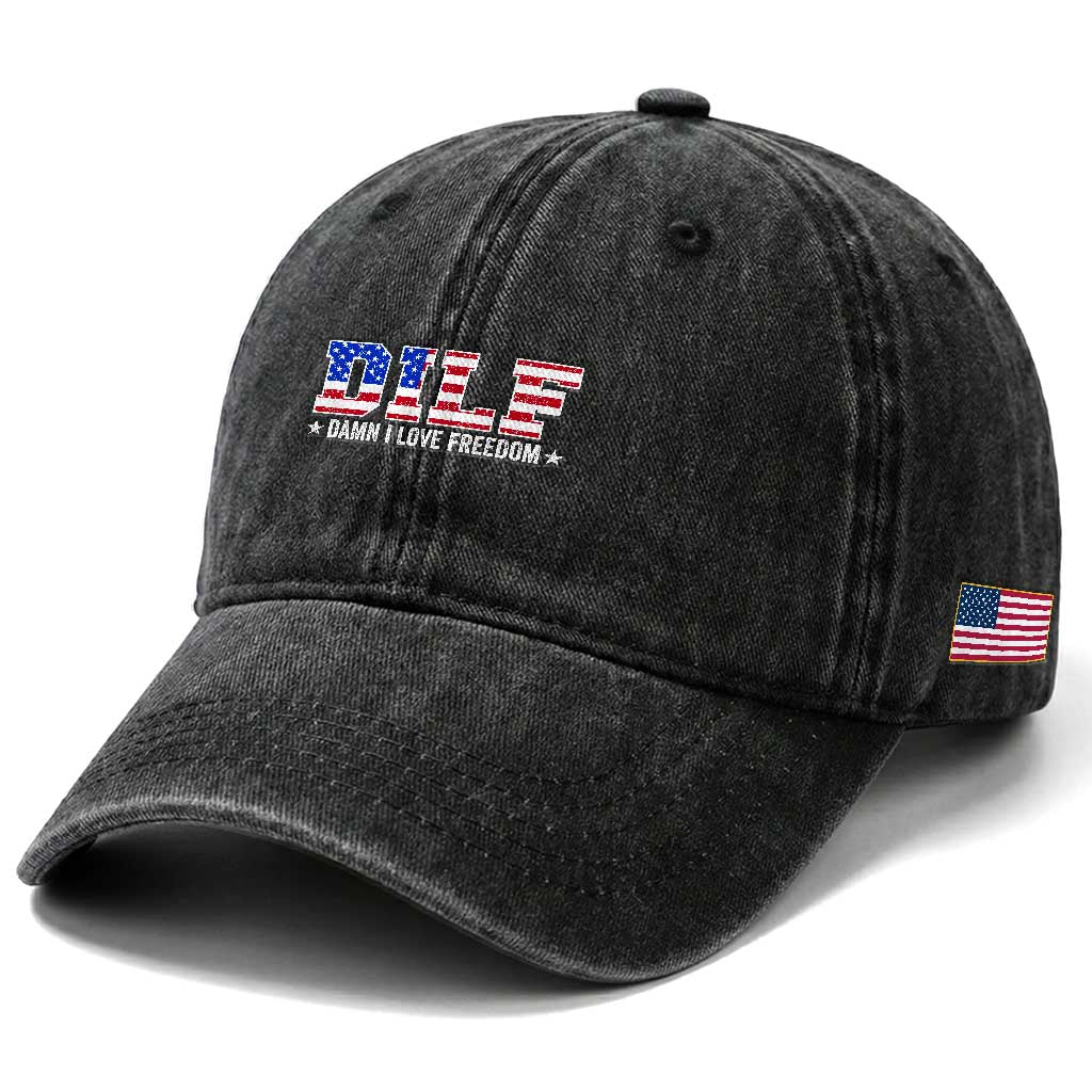 Funny Patriotic 4th Of July Washed Cotton Baseball Cap DILF Damn I Love Freedom American Flag