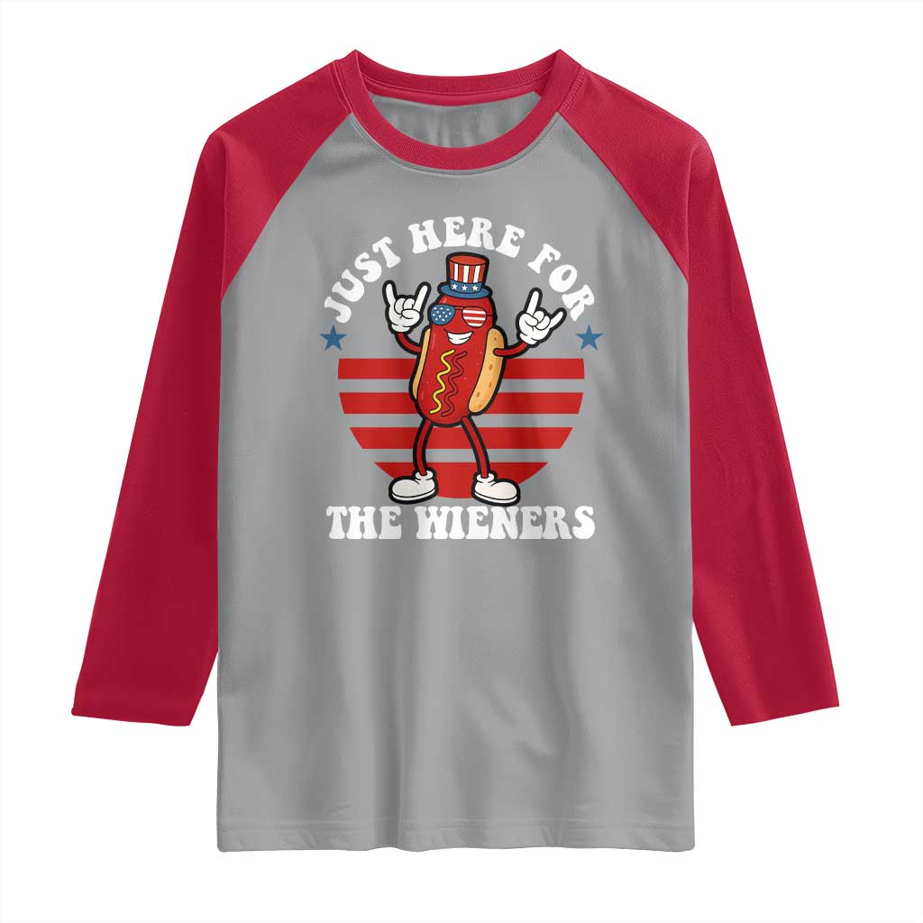 Funny 4th Of July Raglan Shirt I'm Just Here for The Wieners Hot Dog - Wonder Print Shop