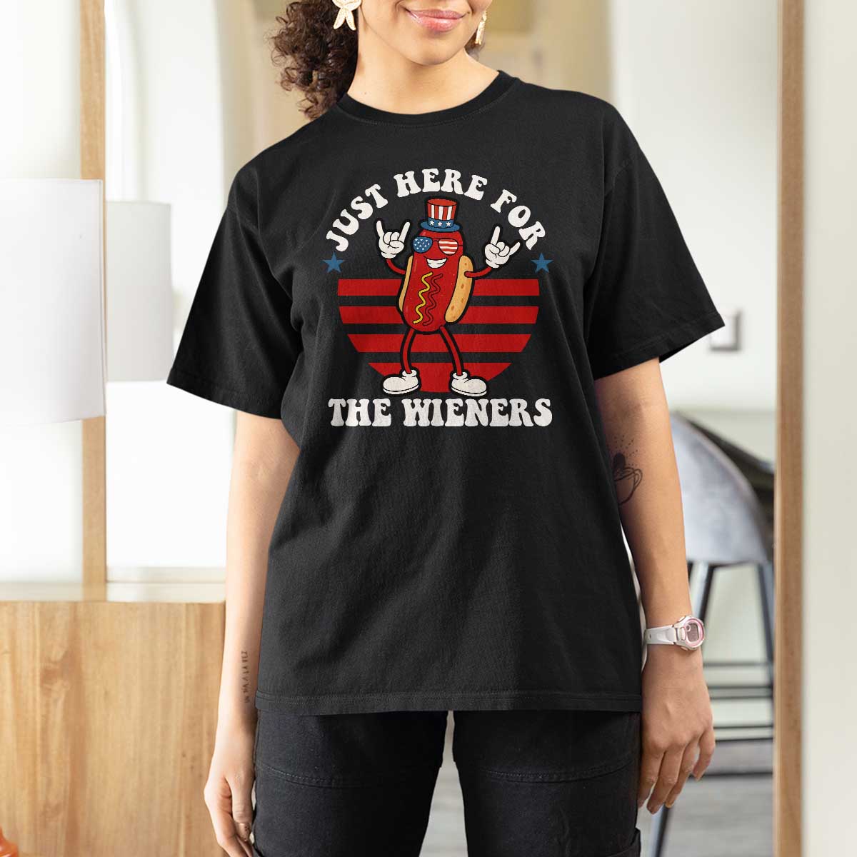 Funny 4th Of July T Shirt For Women I'm Just Here for The Wieners Hot Dog - Wonder Print Shop