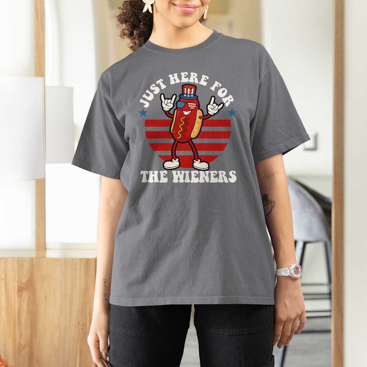 Funny 4th Of July T Shirt For Women I'm Just Here for The Wieners Hot Dog - Wonder Print Shop