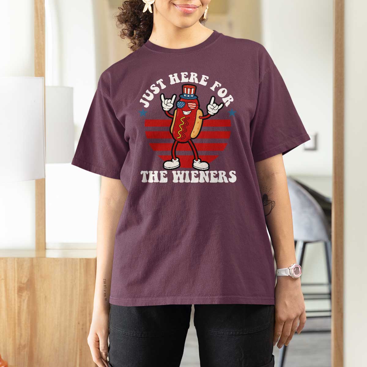 Funny 4th Of July T Shirt For Women I'm Just Here for The Wieners Hot Dog - Wonder Print Shop