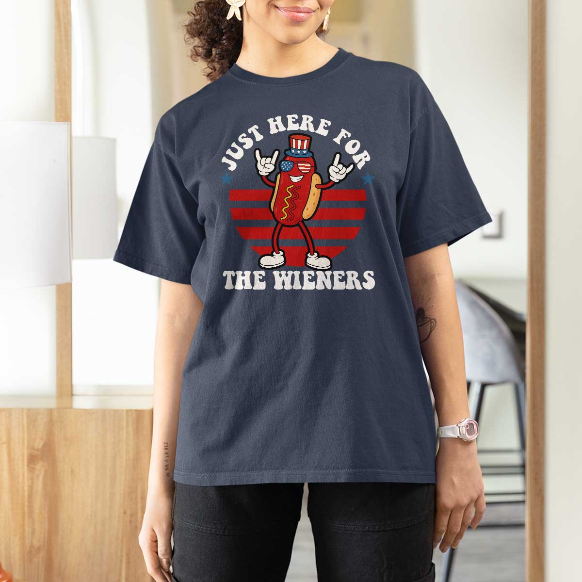 Funny 4th Of July T Shirt For Women I'm Just Here for The Wieners Hot Dog - Wonder Print Shop