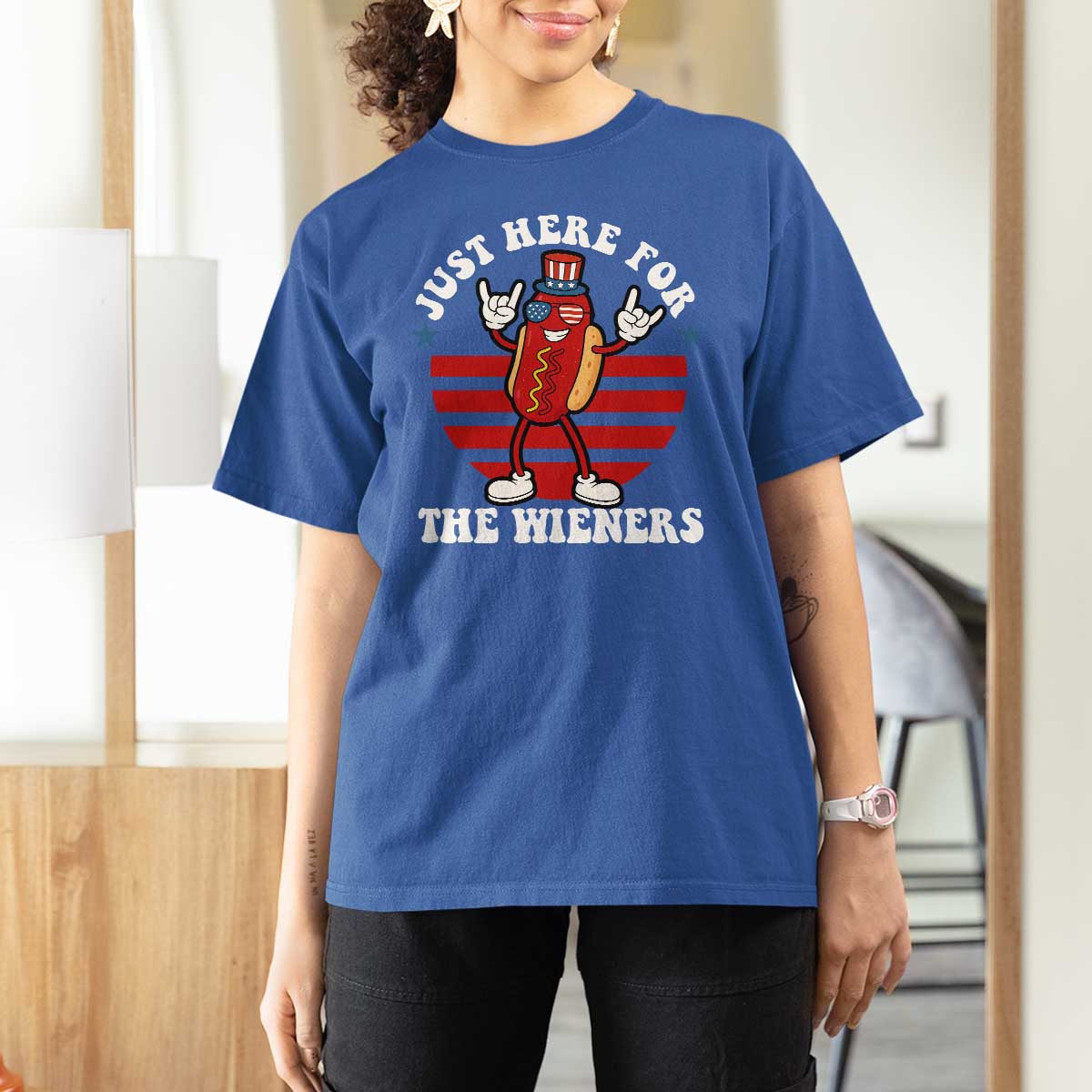 Funny 4th Of July T Shirt For Women I'm Just Here for The Wieners Hot Dog - Wonder Print Shop