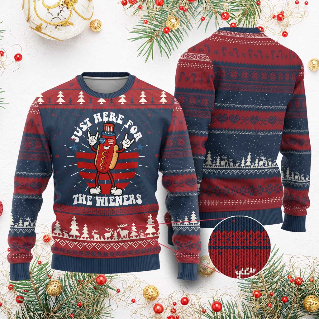 Funny 4th Of July Knitted Sweatshirt I'm Just Here for The Wieners Hot Dog - Wonder Print Shop