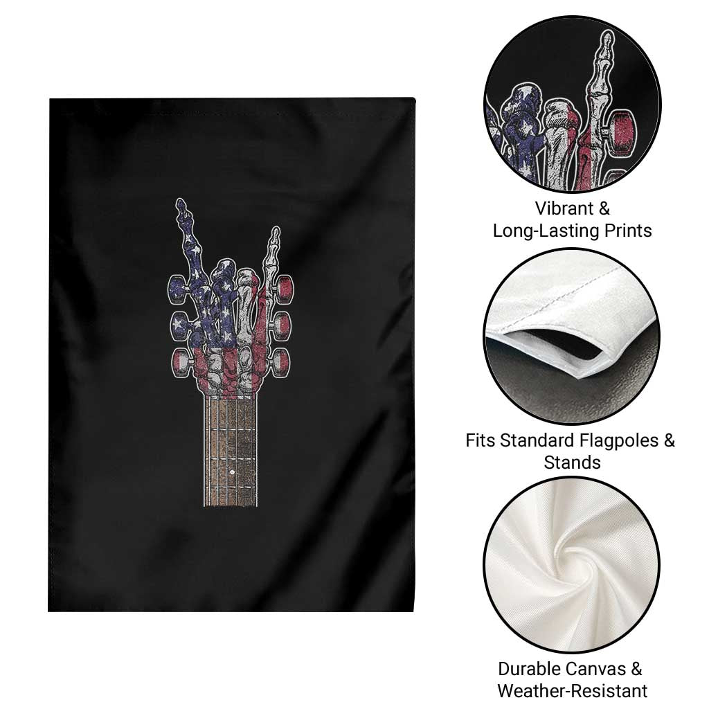 Rock On Skeleton Hand Guitar Garden Flag Retro American Flag Heavy Metal Guitarist - Wonder Print Shop