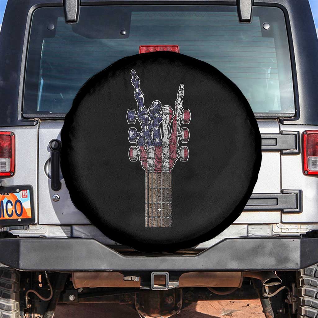 Rock On Skeleton Hand Guitar Spare Tire Cover Retro American Flag Heavy Metal Guitarist - Wonder Print Shop