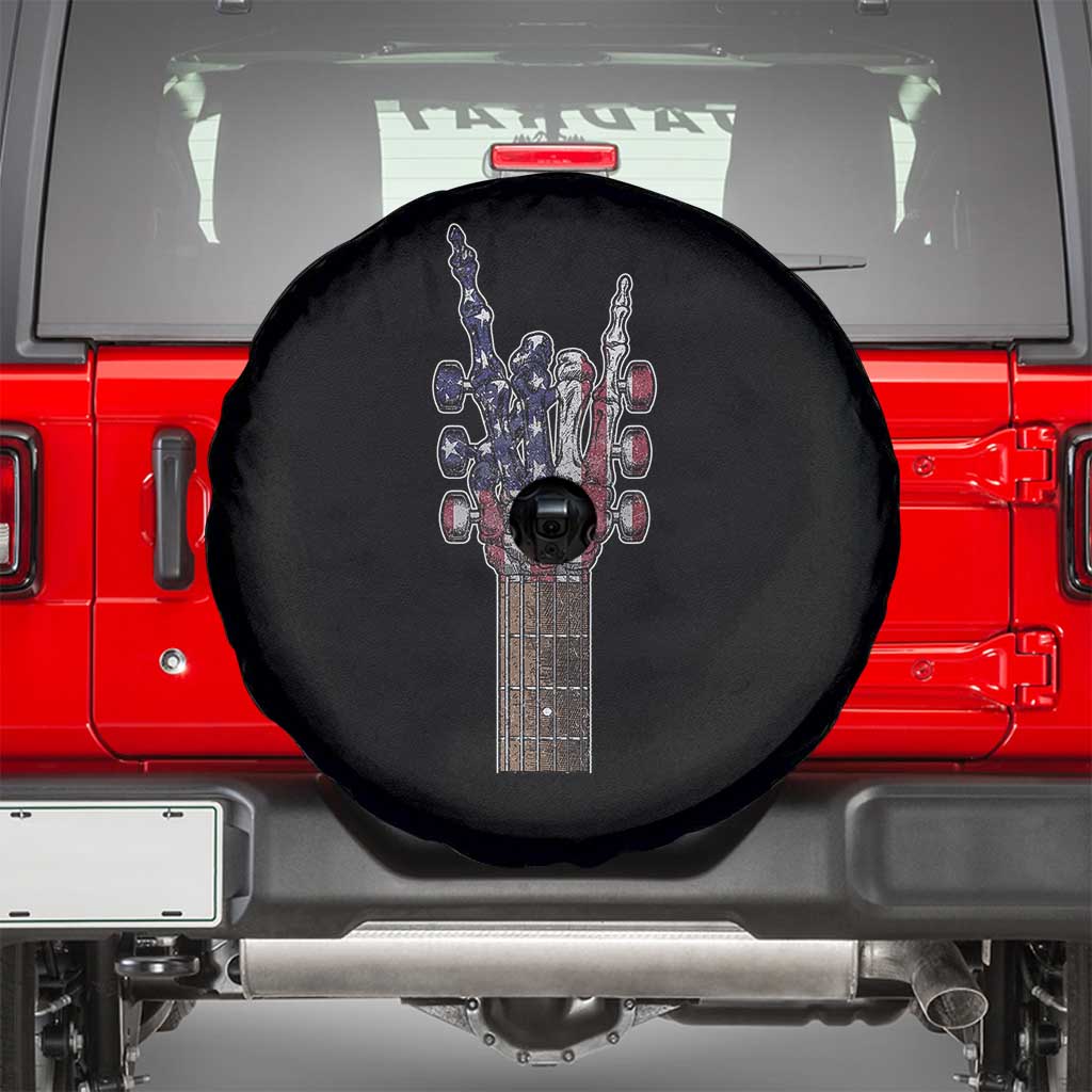 Rock On Skeleton Hand Guitar Spare Tire Cover Retro American Flag Heavy Metal Guitarist - Wonder Print Shop