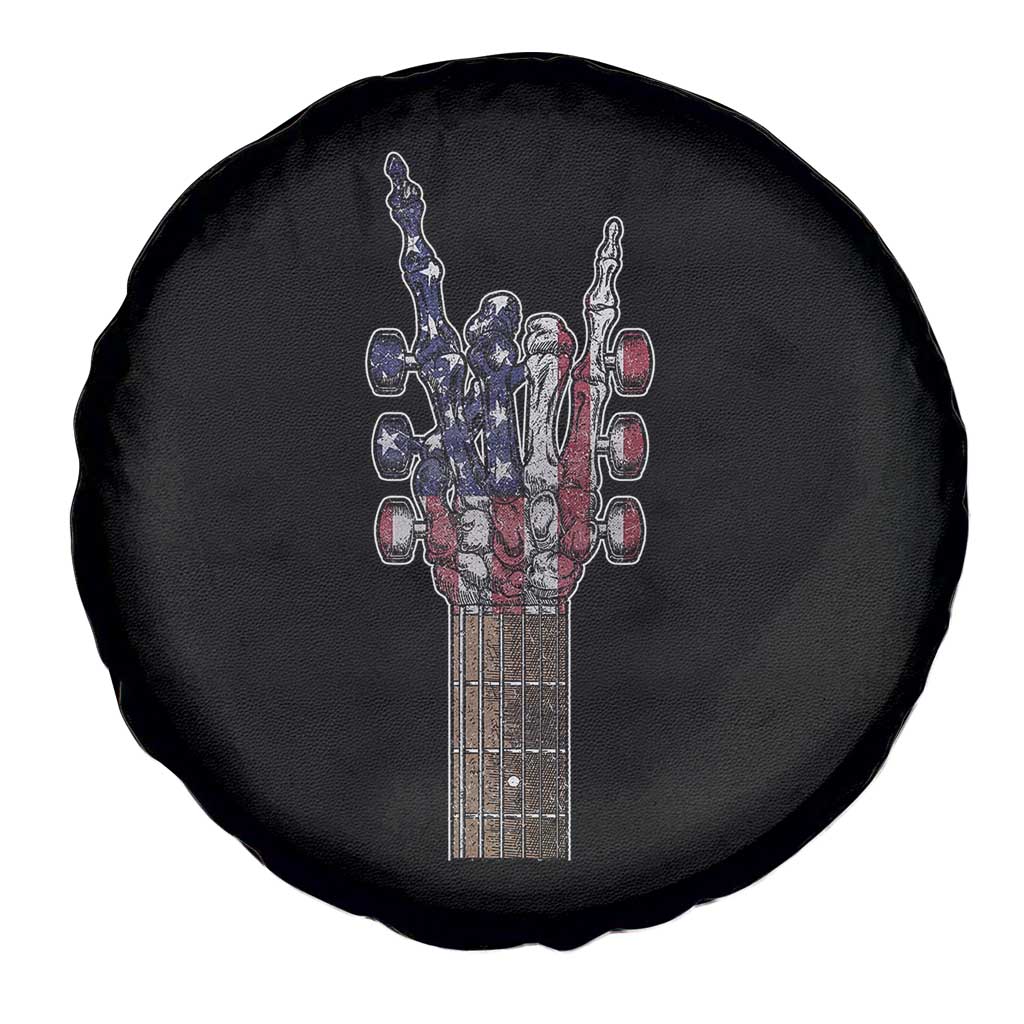 Rock On Skeleton Hand Guitar Spare Tire Cover Retro American Flag Heavy Metal Guitarist - Wonder Print Shop