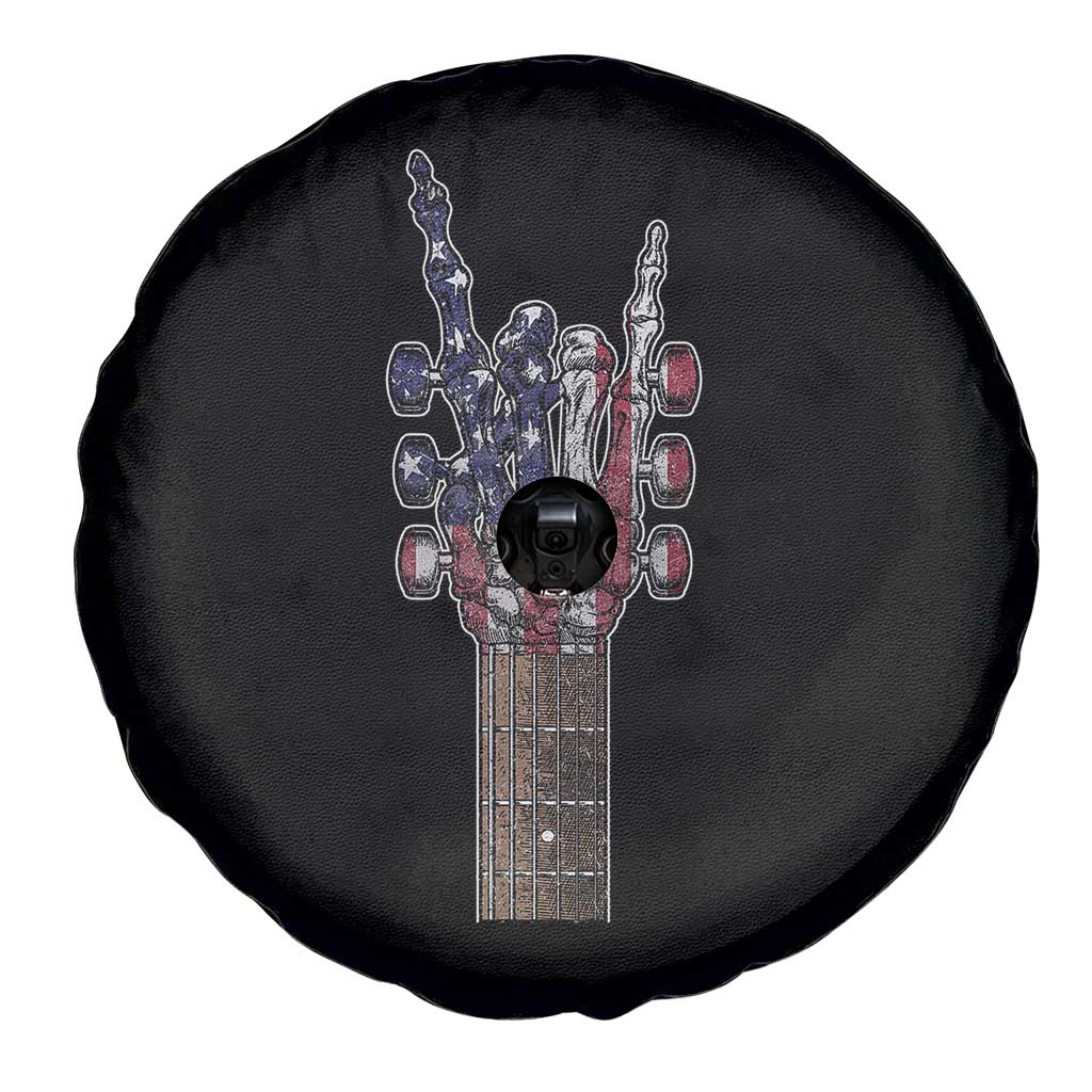 Rock On Skeleton Hand Guitar Spare Tire Cover Retro American Flag Heavy Metal Guitarist - Wonder Print Shop