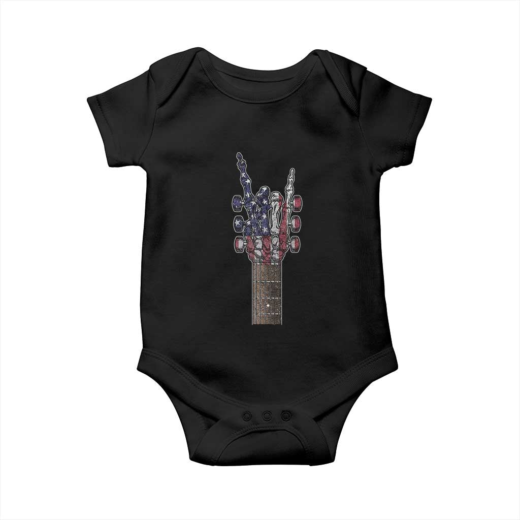 Rock On Skeleton Hand Guitar Baby Onesie Retro American Flag Heavy Metal Guitarist - Wonder Print Shop