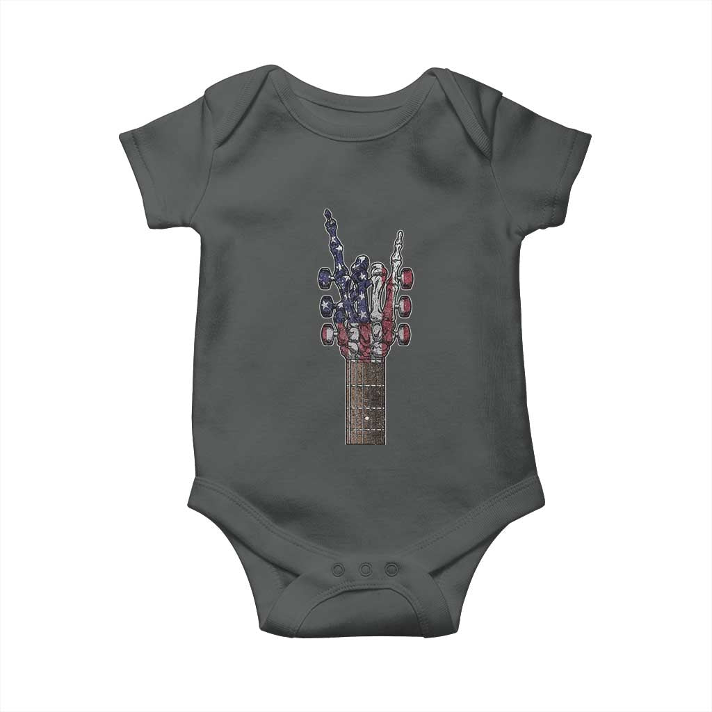 Rock On Skeleton Hand Guitar Baby Onesie Retro American Flag Heavy Metal Guitarist - Wonder Print Shop