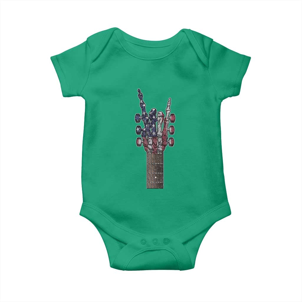 Rock On Skeleton Hand Guitar Baby Onesie Retro American Flag Heavy Metal Guitarist - Wonder Print Shop