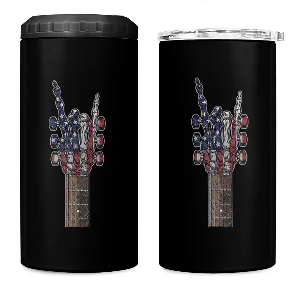 Rock On Skeleton Hand Guitar 4 in 1 Can Cooler Tumbler Retro American Flag Heavy Metal Guitarist - Wonder Print Shop