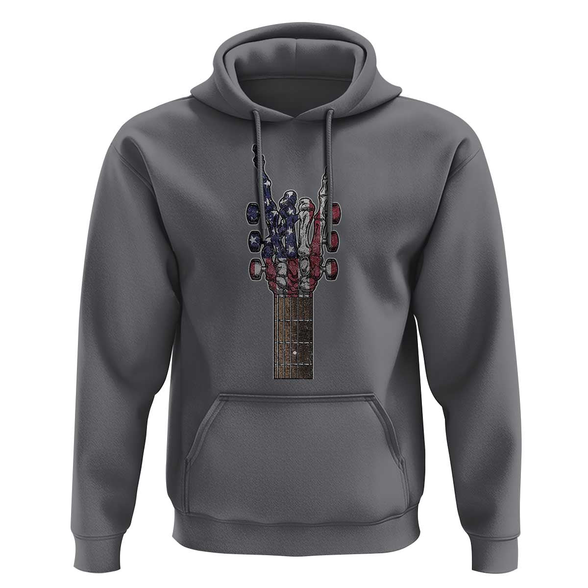 Rock On Skeleton Hand Guitar Hoodie Retro American Flag Heavy Metal Guitarist - Wonder Print Shop