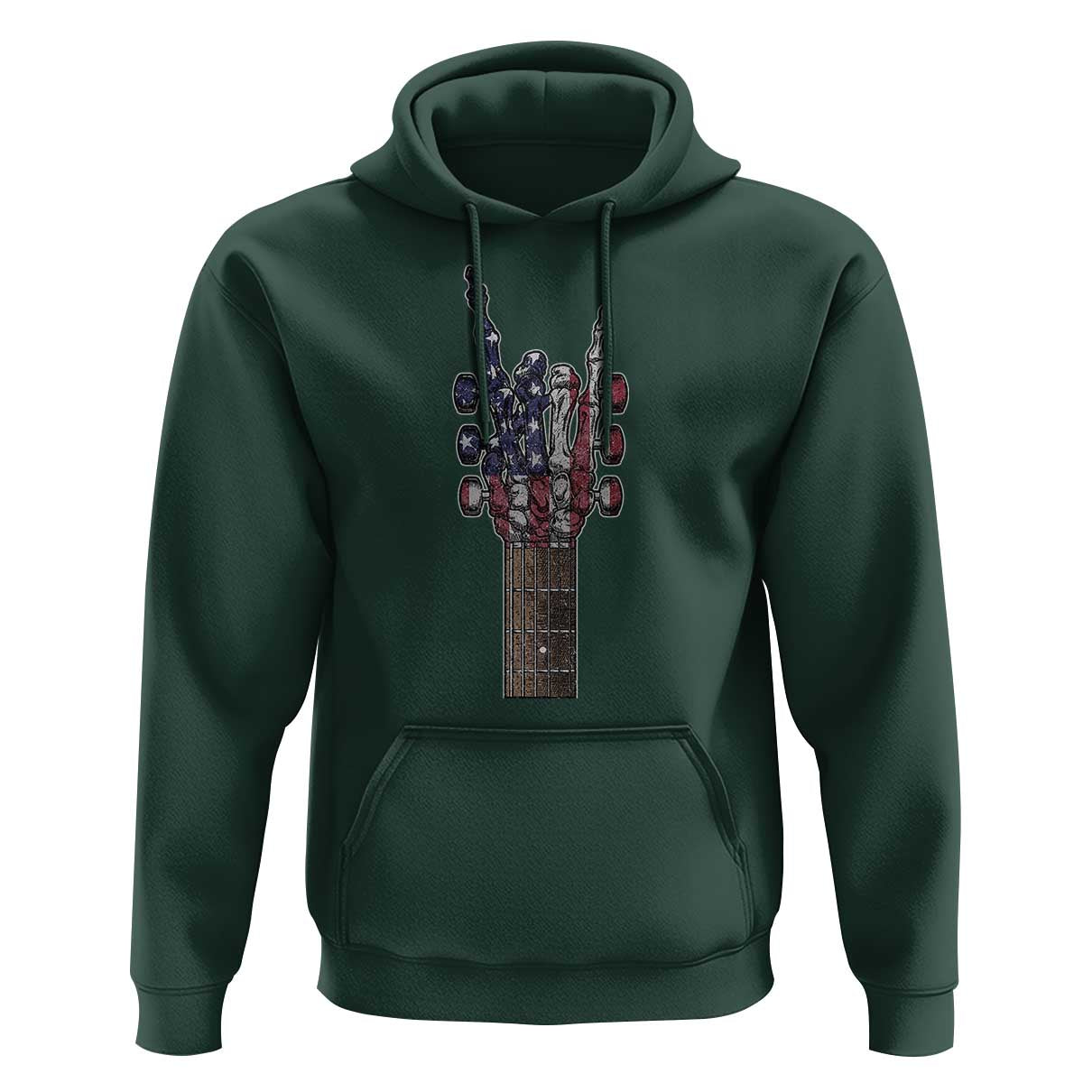 Rock On Skeleton Hand Guitar Hoodie Retro American Flag Heavy Metal Guitarist - Wonder Print Shop