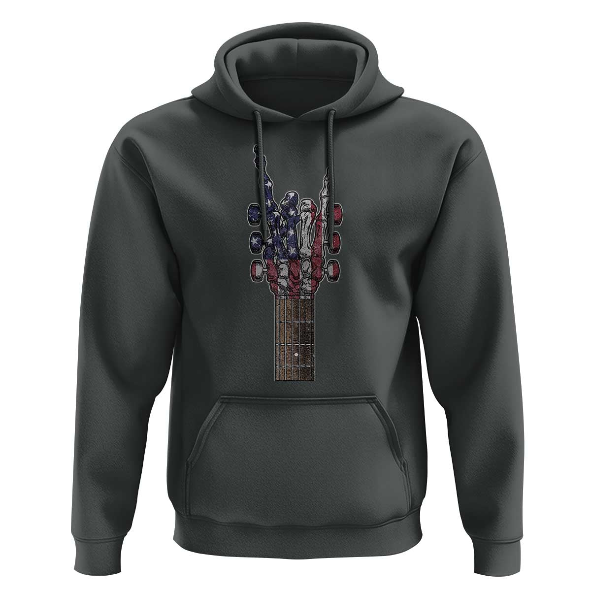 Rock On Skeleton Hand Guitar Hoodie Retro American Flag Heavy Metal Guitarist - Wonder Print Shop