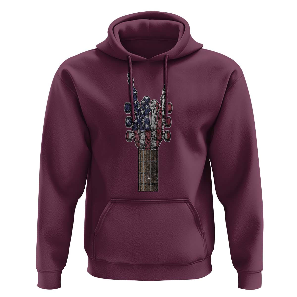 Rock On Skeleton Hand Guitar Hoodie Retro American Flag Heavy Metal Guitarist - Wonder Print Shop