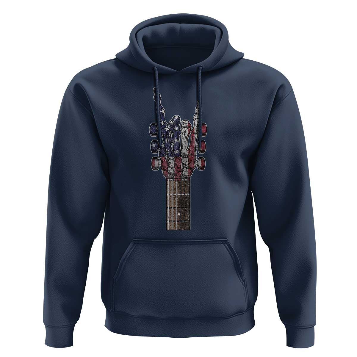 Rock On Skeleton Hand Guitar Hoodie Retro American Flag Heavy Metal Guitarist - Wonder Print Shop