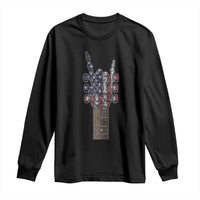 Rock On Skeleton Hand Guitar Long Sleeve Shirt Retro American Flag Heavy Metal Guitarist - Wonder Print Shop