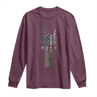 Rock On Skeleton Hand Guitar Long Sleeve Shirt Retro American Flag Heavy Metal Guitarist - Wonder Print Shop