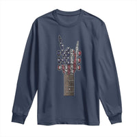 Rock On Skeleton Hand Guitar Long Sleeve Shirt Retro American Flag Heavy Metal Guitarist - Wonder Print Shop