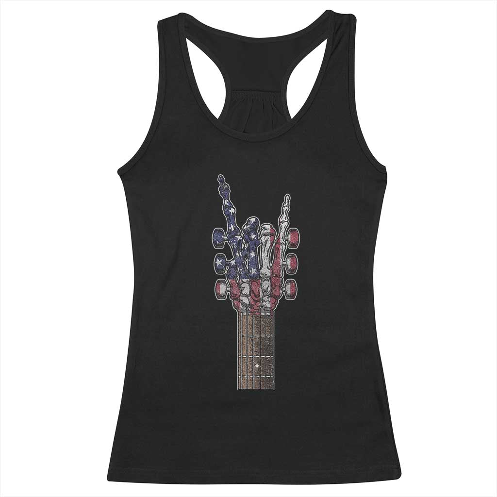 Rock On Skeleton Hand Guitar Racerback Tank Top Retro American Flag Heavy Metal Guitarist - Wonder Print Shop