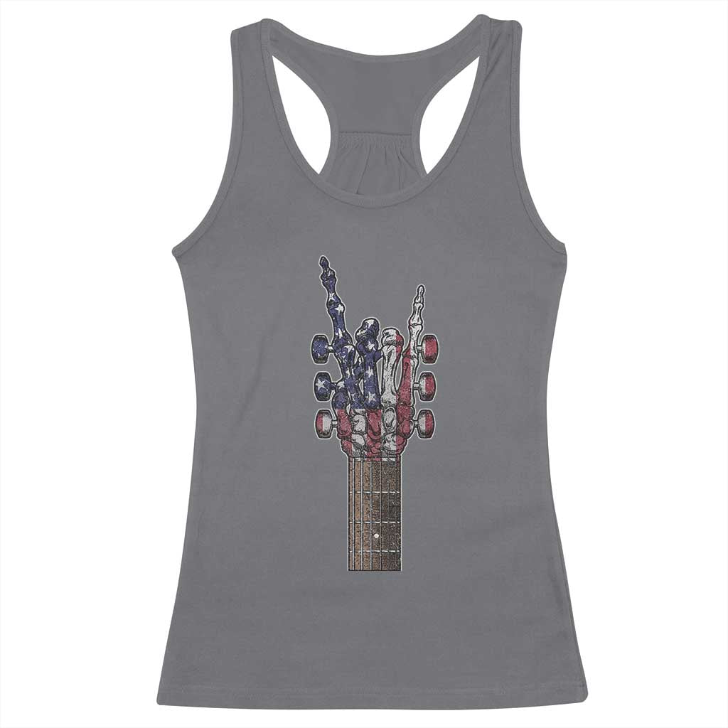 Rock On Skeleton Hand Guitar Racerback Tank Top Retro American Flag Heavy Metal Guitarist - Wonder Print Shop