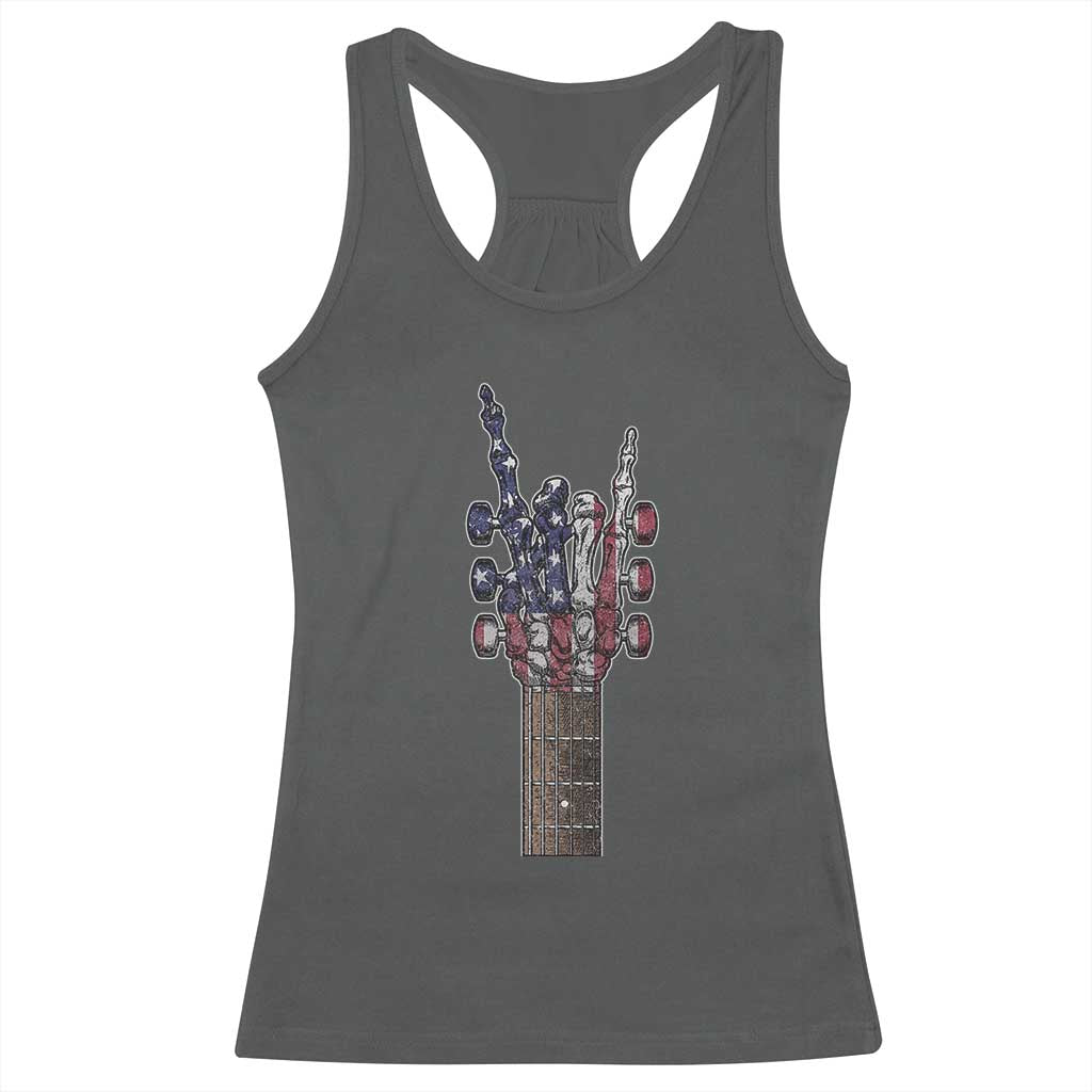 Rock On Skeleton Hand Guitar Racerback Tank Top Retro American Flag Heavy Metal Guitarist - Wonder Print Shop