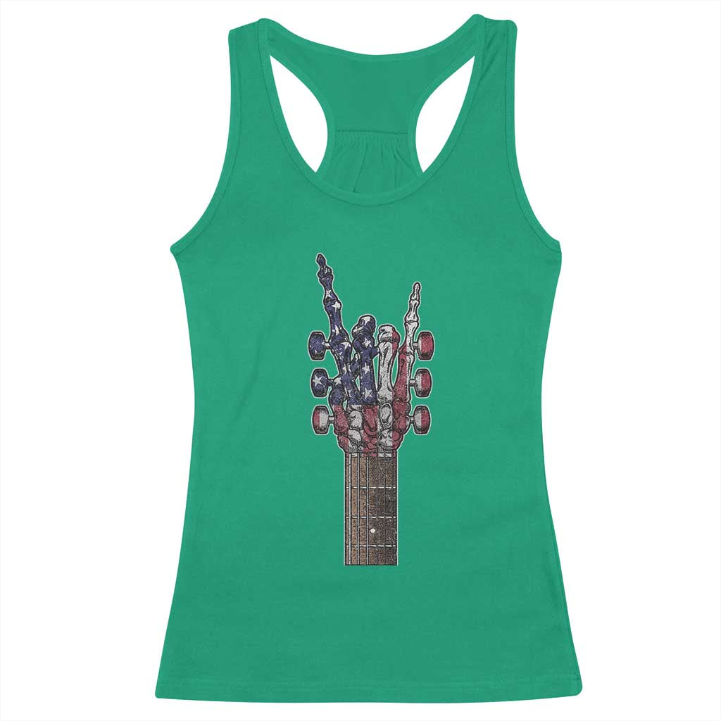 Rock On Skeleton Hand Guitar Racerback Tank Top Retro American Flag Heavy Metal Guitarist - Wonder Print Shop