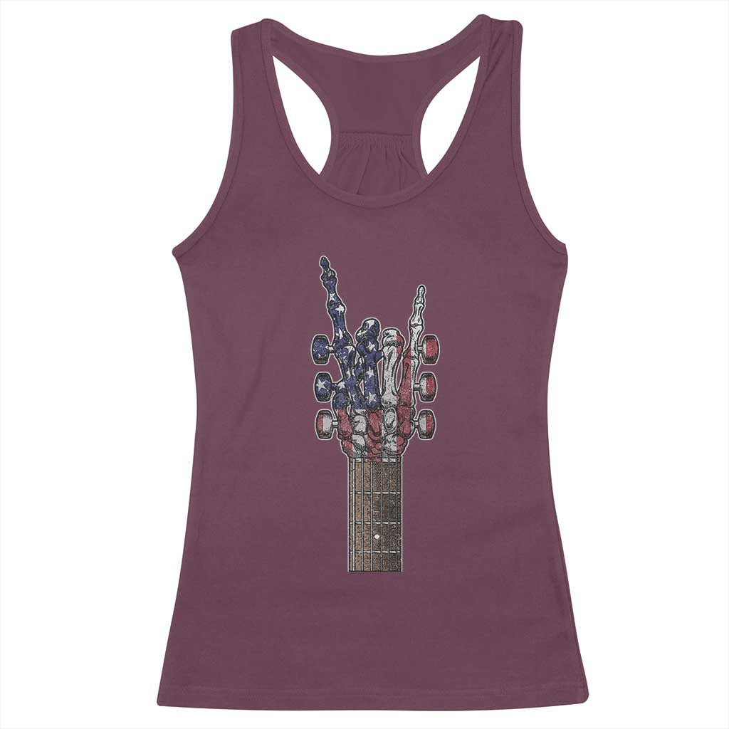 Rock On Skeleton Hand Guitar Racerback Tank Top Retro American Flag Heavy Metal Guitarist - Wonder Print Shop