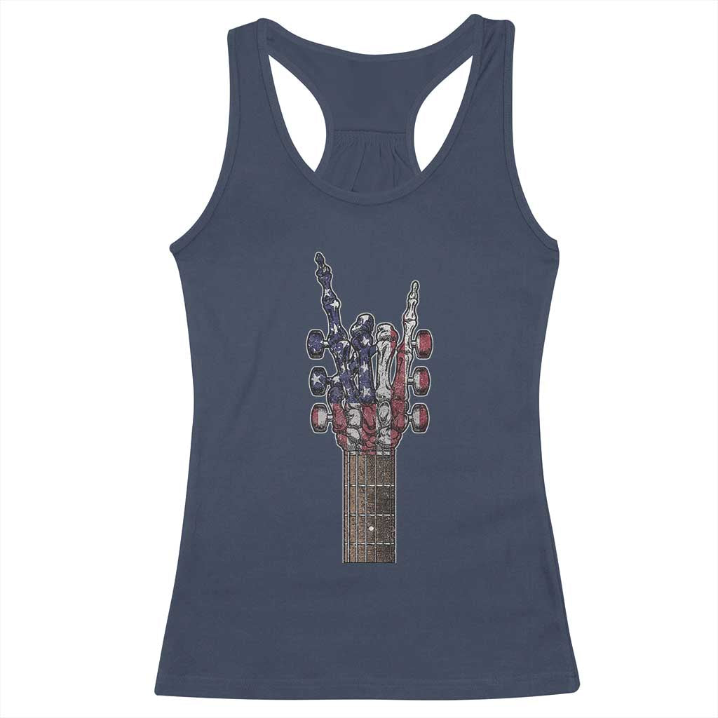 Rock On Skeleton Hand Guitar Racerback Tank Top Retro American Flag Heavy Metal Guitarist - Wonder Print Shop