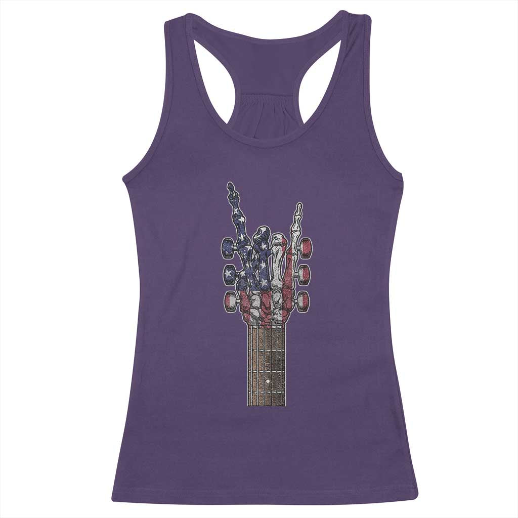 Rock On Skeleton Hand Guitar Racerback Tank Top Retro American Flag Heavy Metal Guitarist - Wonder Print Shop