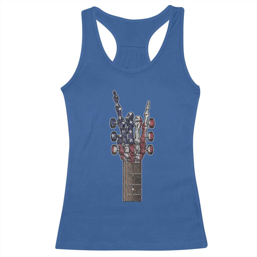 Rock On Skeleton Hand Guitar Racerback Tank Top Retro American Flag Heavy Metal Guitarist - Wonder Print Shop
