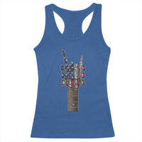 Rock On Skeleton Hand Guitar Racerback Tank Top Retro American Flag Heavy Metal Guitarist - Wonder Print Shop